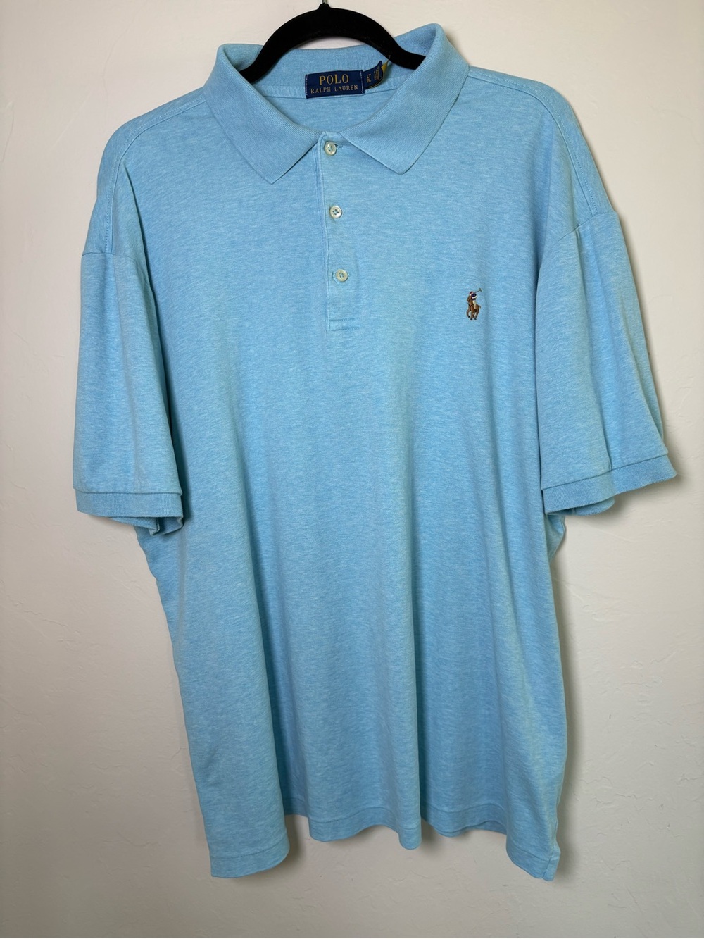 Polo Ralph Lauren Men’s Large Tall Polo Shirt Blue Classic Fit Flesh Pony